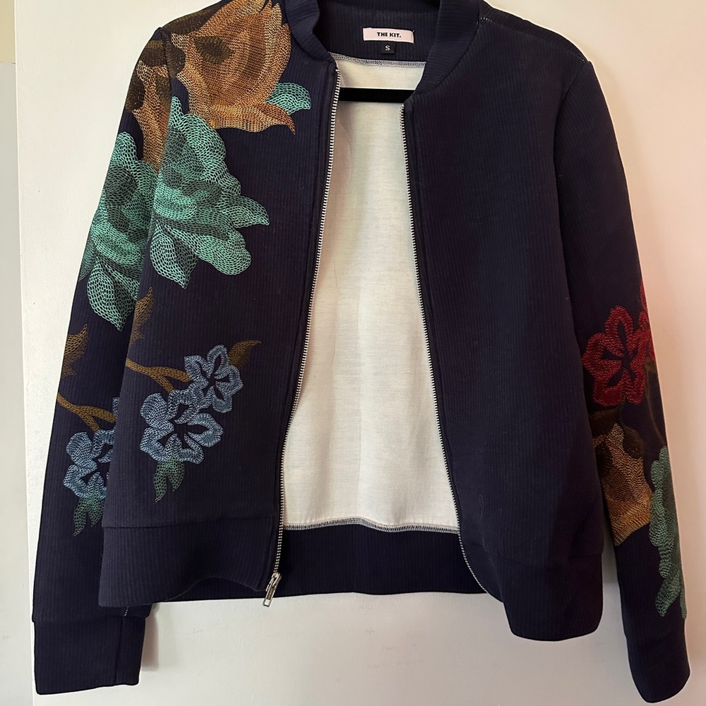 The Kit Embroidered Floral Navy Bomber Jacket
